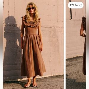 Free People Ruffle It Up Midi Dress in Brownie